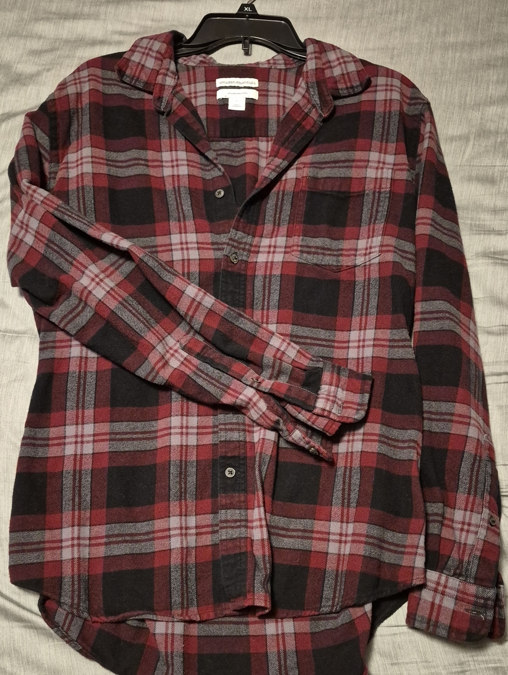 Amazon Essentials Red and Black Plaid Button-Down Shirt
